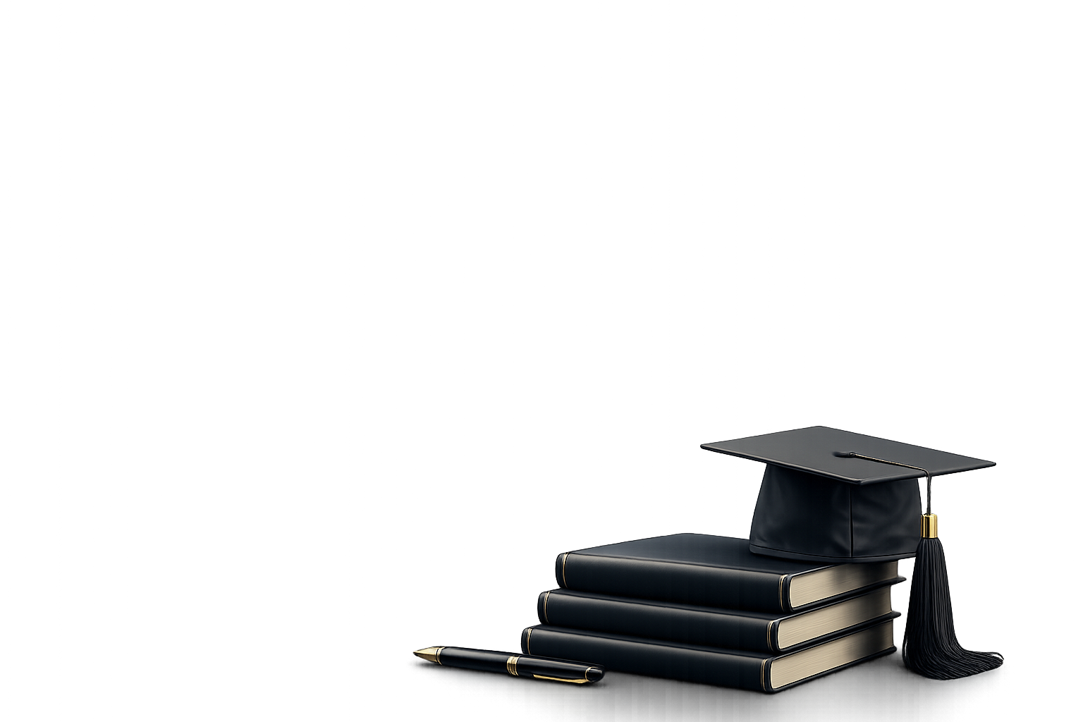 3D Books, Pen and Graduation Cap